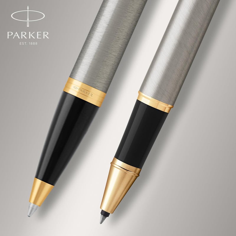 Parker IM Duo Gift Set with Ballpoint Pen & Rollerball Pen, Brushed Metal with Gold Trim - Image 5